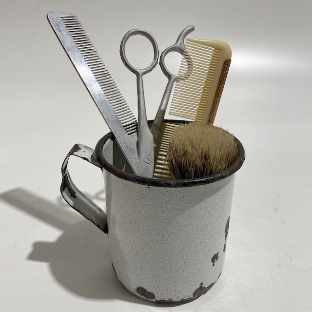 BARBER BITS, Emanel Mug w Comb Scissors and Brush